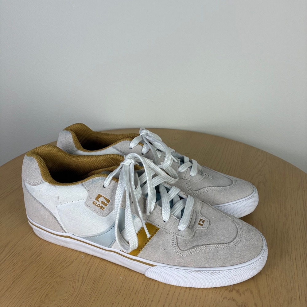 Globe Encore-2 Mens Skate Shoes White Grey Gold Suede Low Top Sneakers Size 9.5